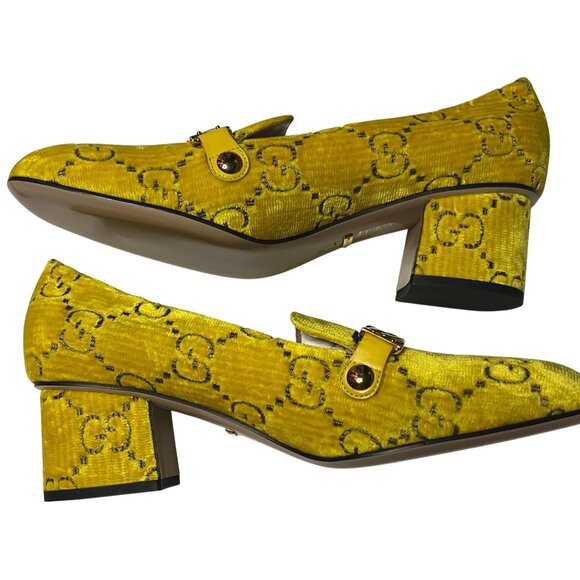 Gucci Yellow Velvet GG Marmont Block Heel Pumps – Size 41 100% Authentic New - Picture 6 of 16